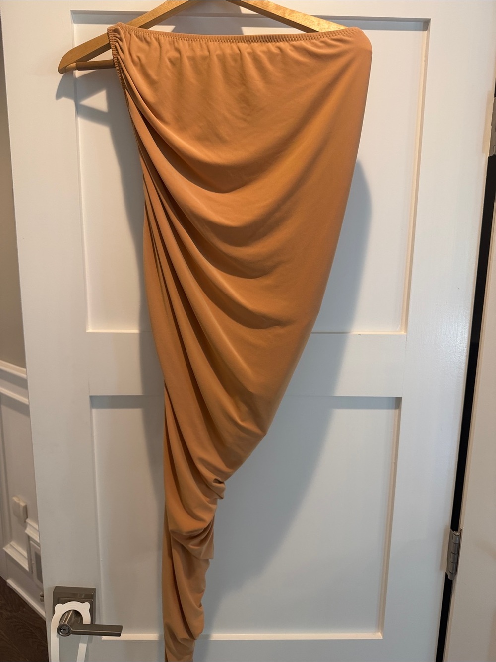 Norma Kamali Asymmetrical Draped Skirt in Tan